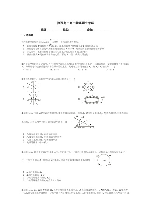 陕西高二高中物理期中考试带答案解析
