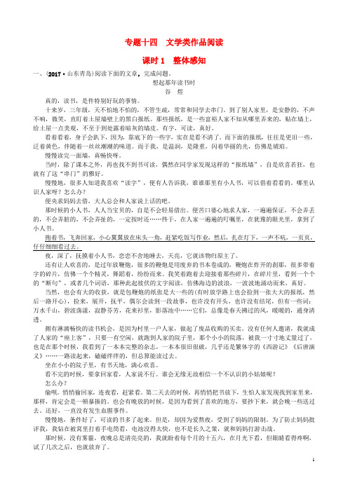 (济南专版)2018年中考语文总复习专题十四文学类作品阅读(课时1)真题过招