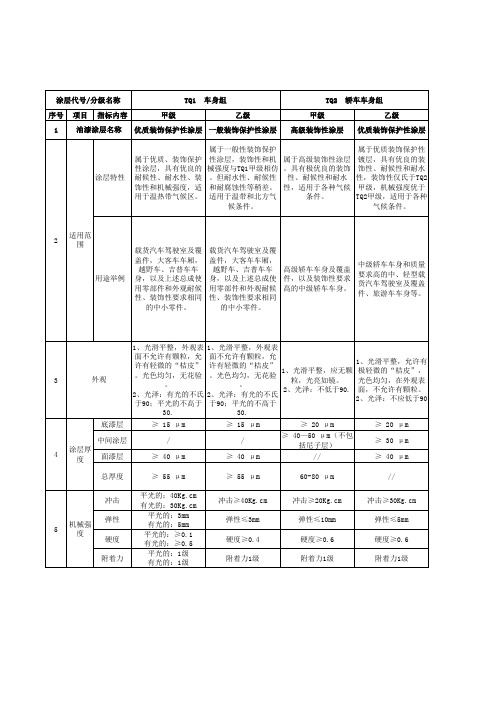 汽车油漆涂层 技术标准