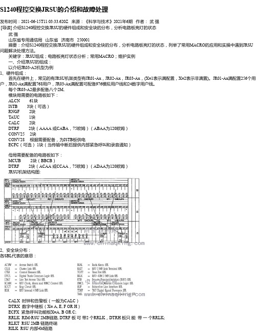 S1240程控交换JRSU的介绍和故障处理