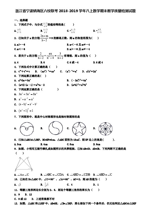 浙江省宁波镇海区六校联考2018-2019学年八上数学期末教学质量检测试题