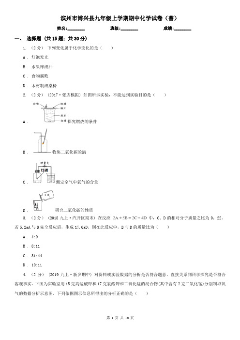 滨州市博兴县九年级上学期期中化学试卷(普)