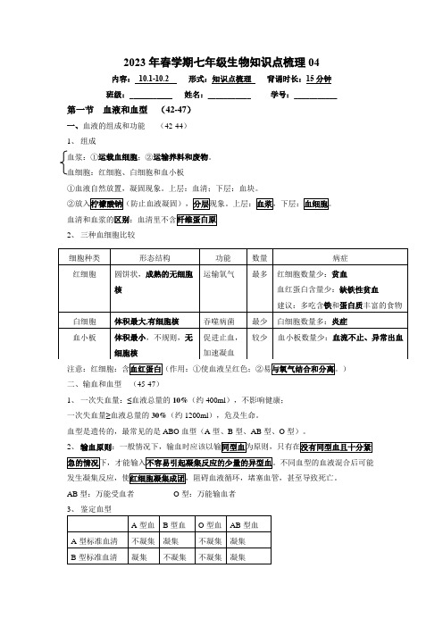 七下第十章生物知识点1梳理苏科版生物七年级下册