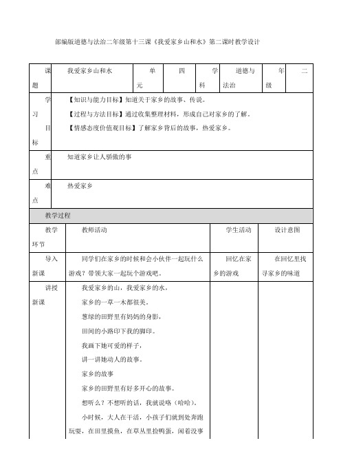 170部编版道德与法治二年级上册13、我爱家乡山和水 第二课时 教案