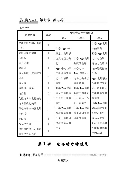 高三物理一轮复习专题讲义：第7.1讲 电场的力的性质