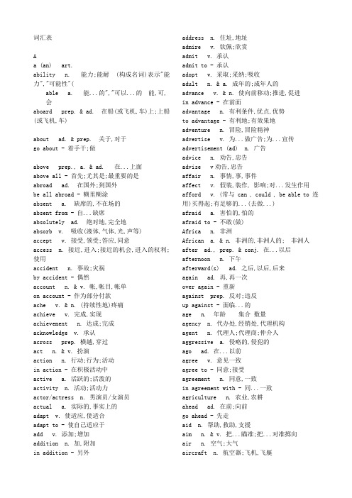 浙江高考英语词汇表