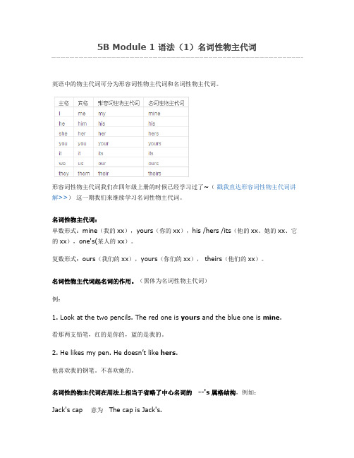 上海版牛津英语5BModule1语法(1)名词性物主代词