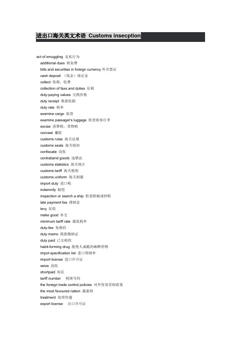 进出口海关英文术语Customsinsecption