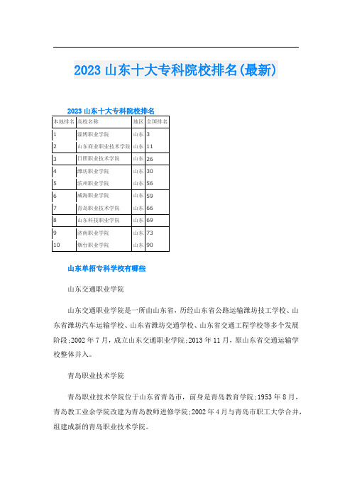 2023山东十大专科院校排名(最新)