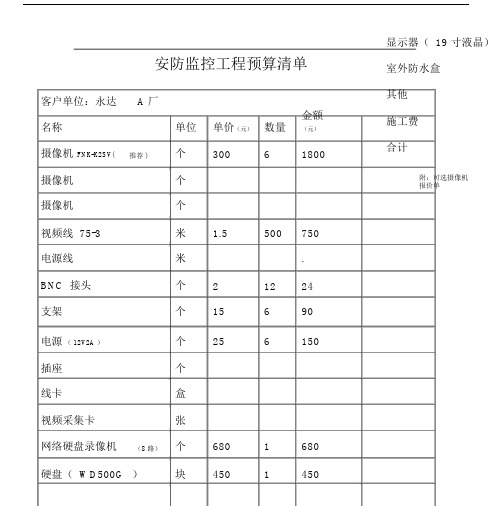 安防监控工程费用预算清单.doc