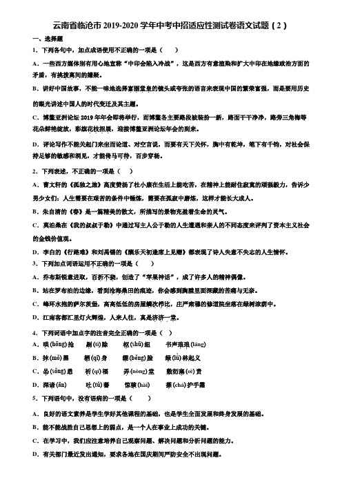云南省临沧市2019-2020学年中考中招适应性测试卷语文试题(2)含解析