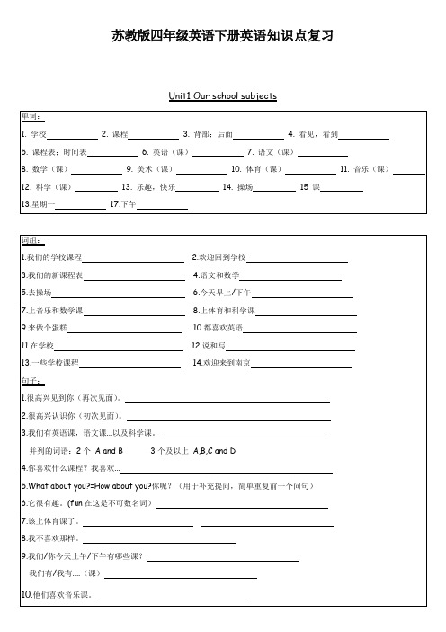 (完整word版)苏教版四年级英语下册英语知识点复习,推荐文档