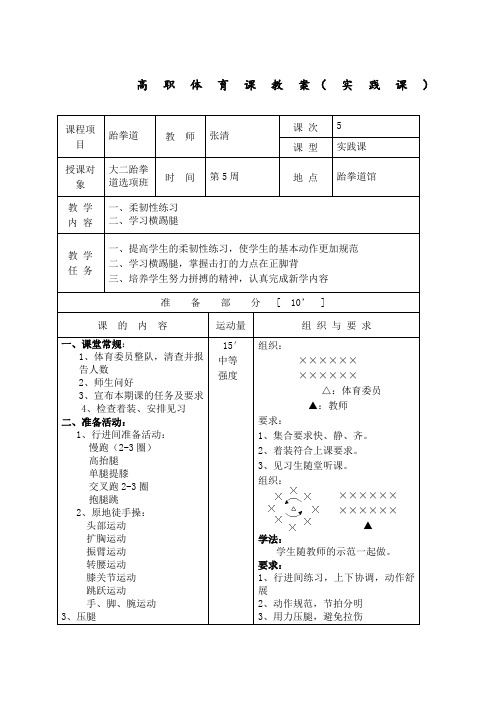 跆拳道横踢技术教案