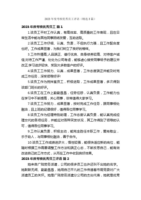 2023年度考核优秀员工评语（精选3篇）