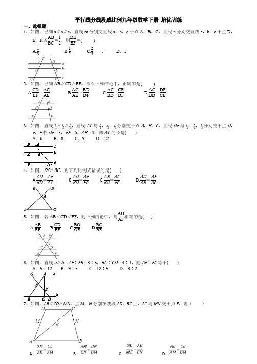 18.平行线分线段成比例九年级数学下册培优训练含答案