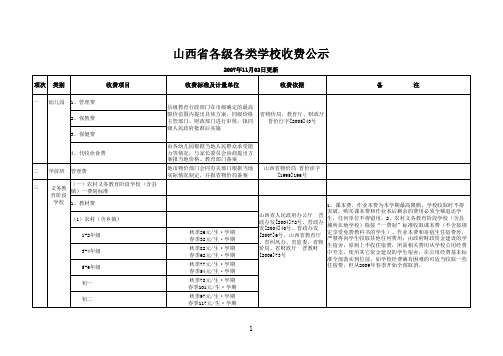 山西省各级各类学校收费公示