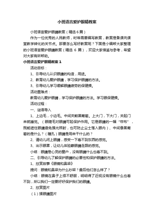 小班语言爱护眼睛教案（精选6篇）