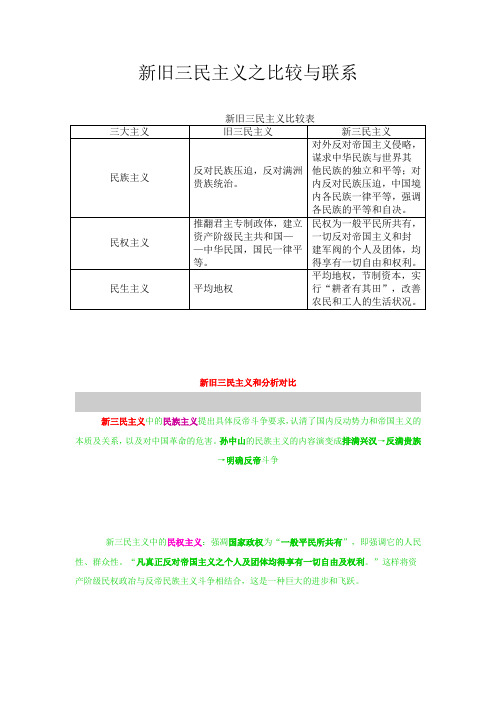 新旧三民主义比较及与三大政策的联系