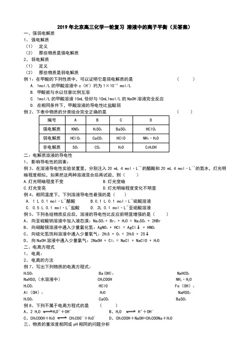 北京高三化学一轮复习 溶液中的离子平衡(无答案)