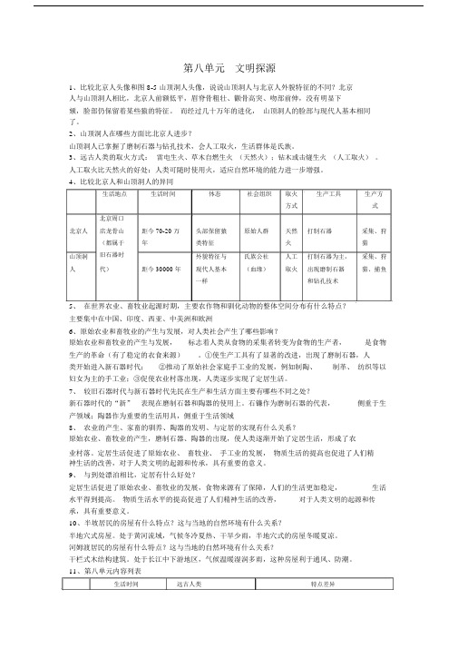 历史与社会初中七年级的第八单元总结复习文明探源总结复习提纲.doc