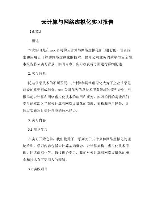 云计算与网络虚拟化实习报告