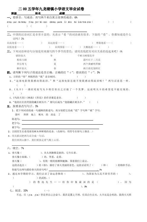 学年九龙湖镇小学语文毕业试卷