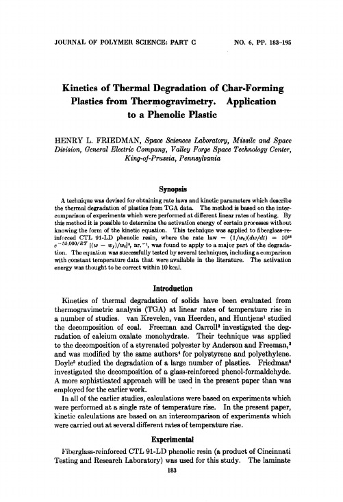 Kinetics of thermal degradation of char-forming plastics from thermogravimetry