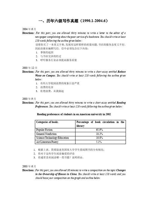 历年六级作文加模拟题及范文