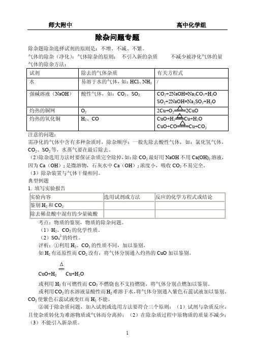 高中化学无机物除杂总结