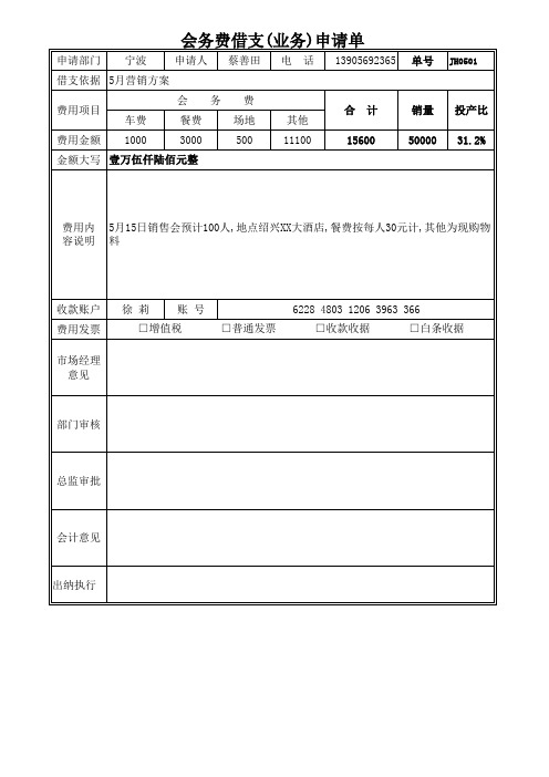 会务费借支申请及核销单(样单)