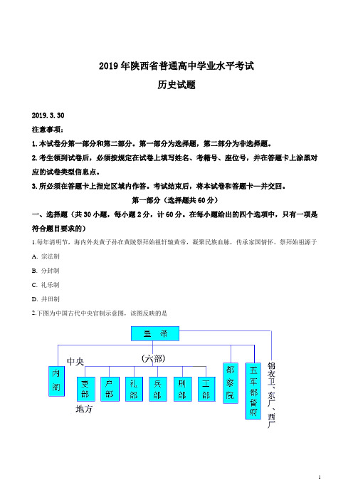 陕西省2019年普通高中学业水平考试历史试题(原卷版)