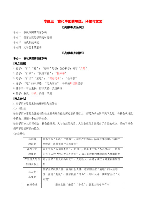 2020年高考历史高频考点突破专题03 古代中国的思想、科技和文艺(含答案解析)