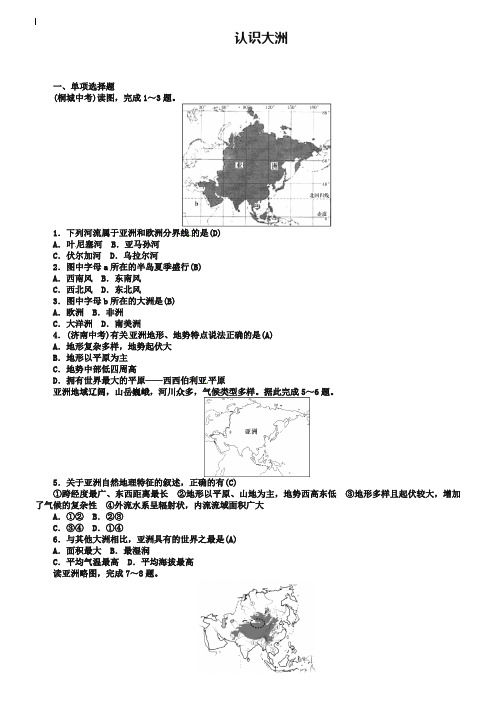 2019年中考地理七年级部分第6章认识大洲复习练习湘教版