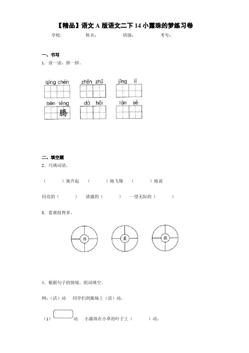 小学语文语文二下14小露珠的梦练习卷(含答案解析)