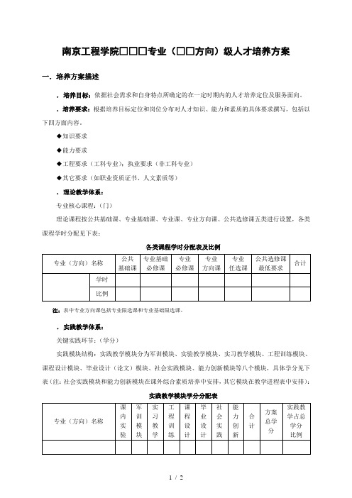 南京工程学院专业级人才培养方案