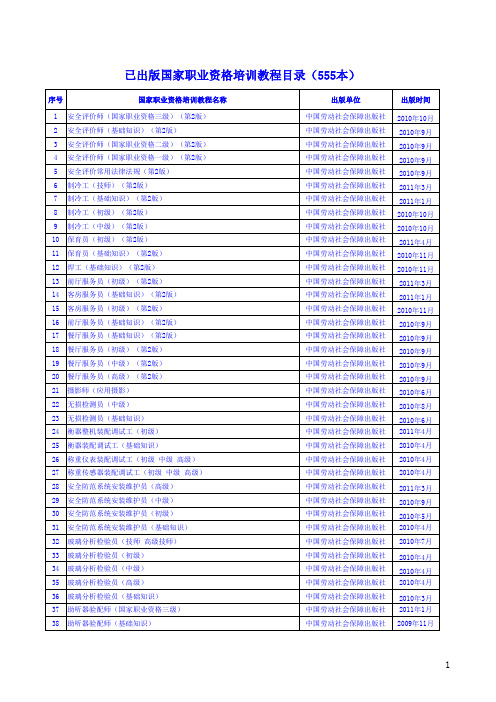 已出版国家职业资格培训教程目录(555本).xls