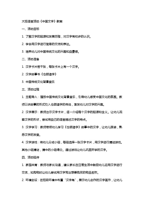 大班语言活动《中国文字》教案