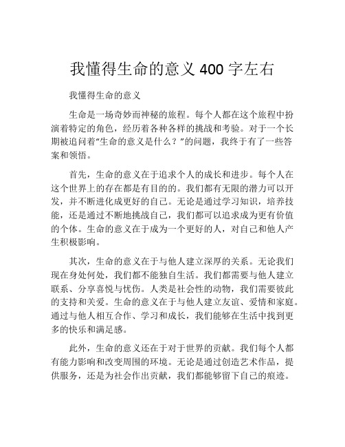 我懂得生命的意义400字左右