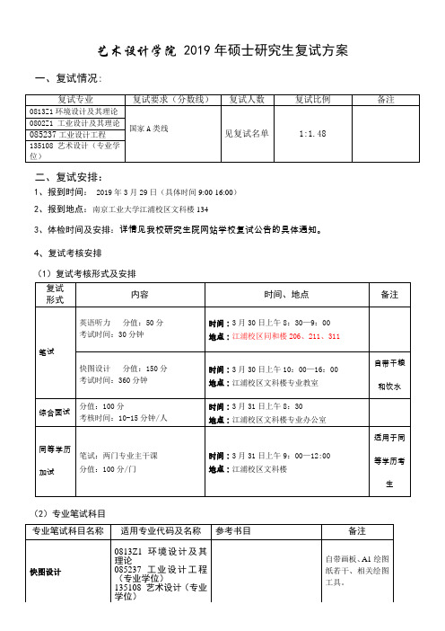 2019南京工业大学艺术学院研究生复试方案