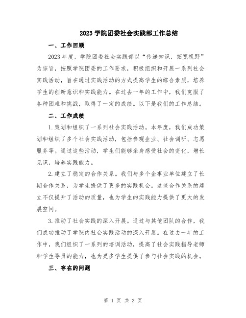 2023学院团委社会实践部工作总结