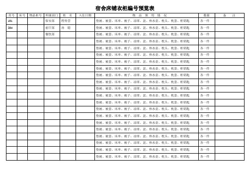 员工宿舍床、柜编号