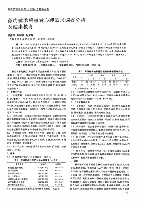 鼻内镜术后患者心理需求调查分析及健康教育