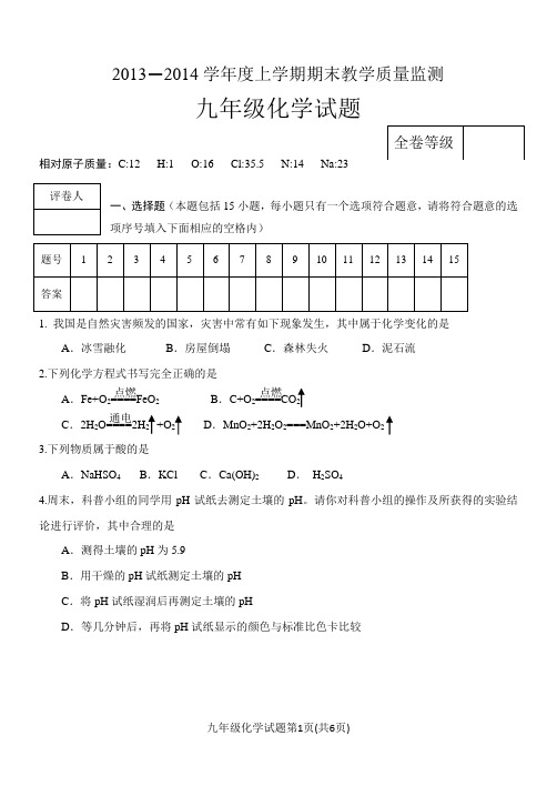 鲁教版(五四学制)九年级上学期化学试题