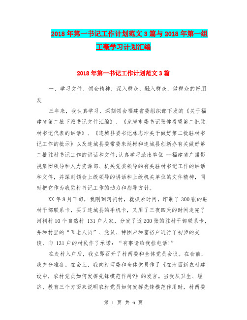 2018年第一书记工作计划范文3篇与2018年第一组王薇学习计划汇编.doc