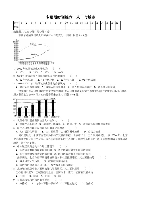 2014年高考地理专题限时训练六 人口与城市