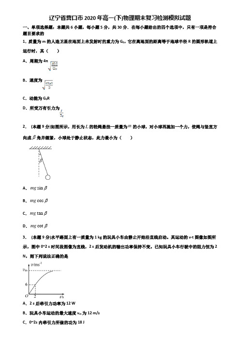 辽宁省营口市2020年高一(下)物理期末复习检测模拟试题含解析