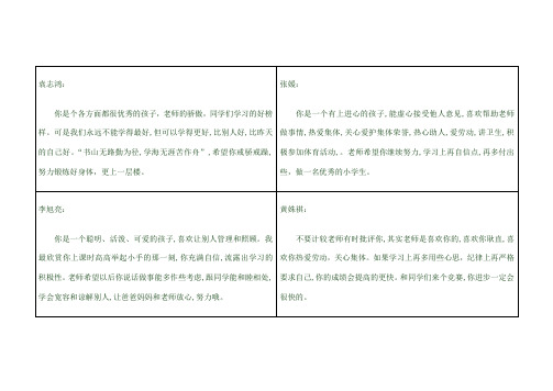 素质报告单教师评语栏