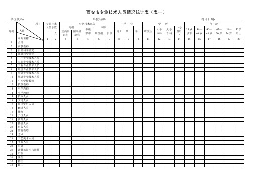 西安市专业技术人员情况统计表（表一）