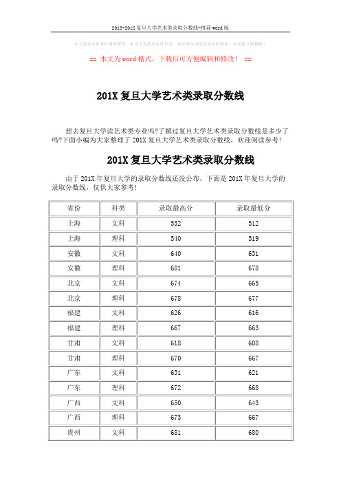 2018-201X复旦大学艺术类录取分数线-推荐word版 (4页)