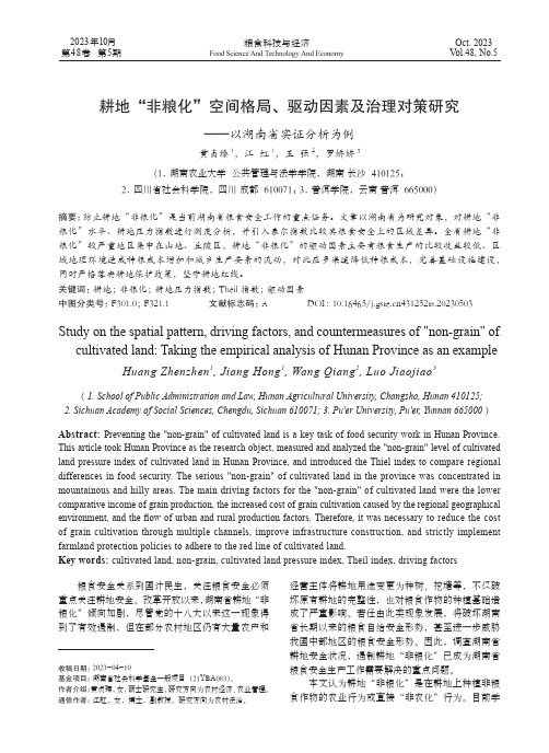 耕地“非粮化”空间格局、驱动因素及治理对策研究——以湖南省实证分析为例